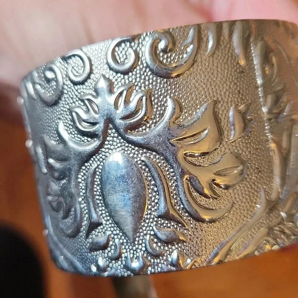 Wide Silvertone Scroll Design Cuff Bracelet - Picture 8 of 10